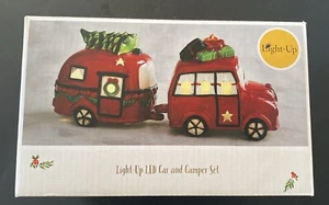 VTG Pier 1 Light Up LED Christmas Car and Camper Set Ceramic Complete in Box - Picture 1 of 11