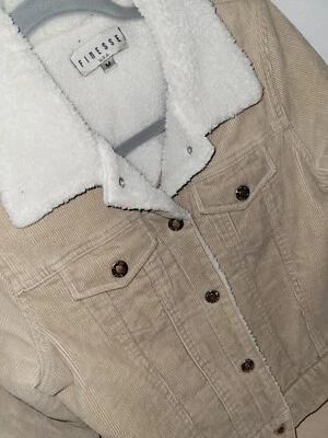 Finesse Corduroy Sherpa Beige Snap Short Jacket Size Medium 90s Y2k Retro - Image 1 of 4