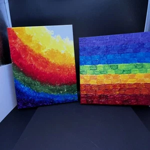 Rainbow Watercolor Studio Art Paintings on Canvas (x2) 14" x 11" and 12" x 12" - Picture 1 of 7
