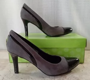 Madeline Vintage 90er Damen Schuh Pumps Gr. 7,5 schwarz grau Wildleder Lack 3" hoher Absatz - Bild 1 von 11