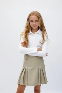 NWT French Toast Adjustable Waist Front Pleated Tab Skirt Size 18 Khaki New - Picture 1 of 5