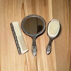 Vintage 3 piece Dresser Vanity Set Silver Plated Mirror, Brush, and Comb(heavy)