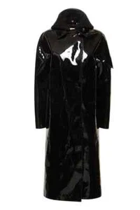 PVC Black Men's Vinyl Shiny Jacket Raincoat Trench Gothic Patent Waterproof - Picture 1 of 3