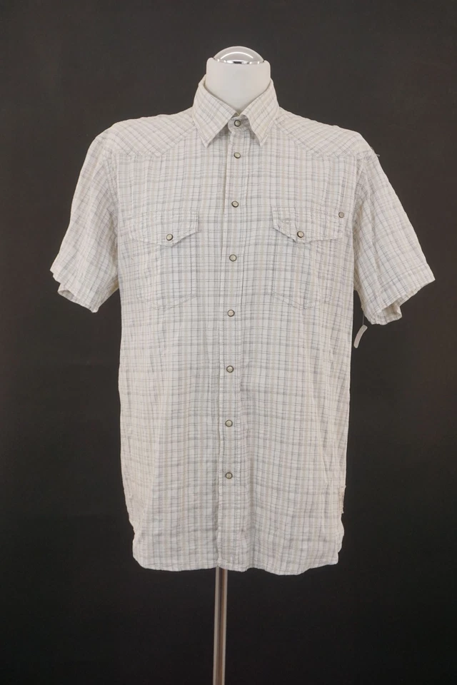 Camel Casual Shirt XL White Gray Striped Short Sleeve Kent Collar Cotton B435 - Image 1 of 4