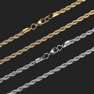 Stainless Steel Gold Plated Rope Chain/Bracelet 5mm Hip Hop Jewelry Unisex, Men - Picture 1 of 8