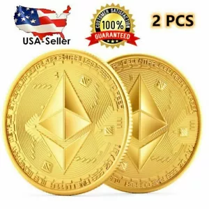 2 PCS Ethereum ETH Coins 2023 Commemorative Collectors Gold Plated New Coin - Picture 1 of 9