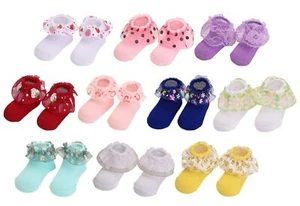 Newborn Baby-girls Socks and Bow Infant Toddler Ankle Socks 0-6 Months Chiffo... - Picture 1 of 8