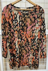 Peter Nygard Damen Bluse schwarz rot rosa gold Blumen Spitze Overlay XL - Bild 1 von 4