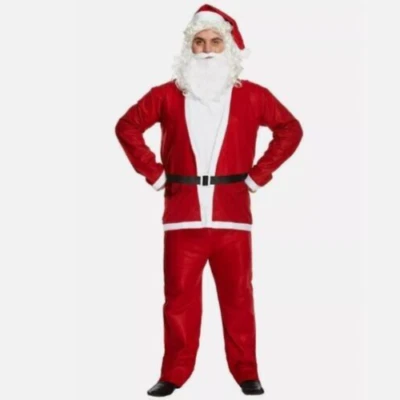 Adulto Papá Noel Disfraz Traje Barba Sombrero Papá Noel Vestido Elegante Para Hombres Navidad Foto 1 de 4