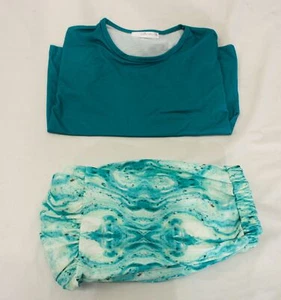 Sunshine Swing Girls' Knot-Front Top & Hi-Low Abstract Skirt RP9 Teal Size 10 - Picture 1 of 7