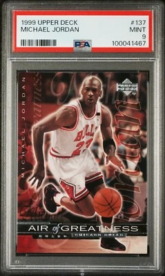1999-00 UPPER DECK MICAHEL JORDAN  AIR OF GREATNESS #137 PSA 9 CHICAGO BULLS - Image 1 of 2