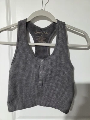 Camiseta sin mangas recortada gris gitana y jade tejida gofre talla pequeña  Foto 1 de 4