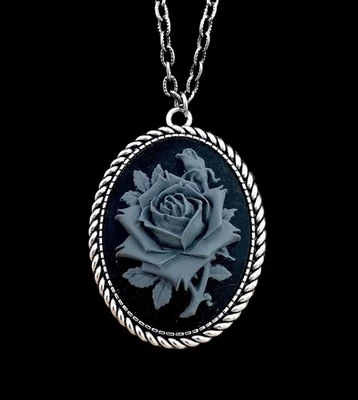 Collar Rosa Gris, Gris sobre Negro, Colgante Vintage Victoriano Antiguo Plata Foto 1 de 4