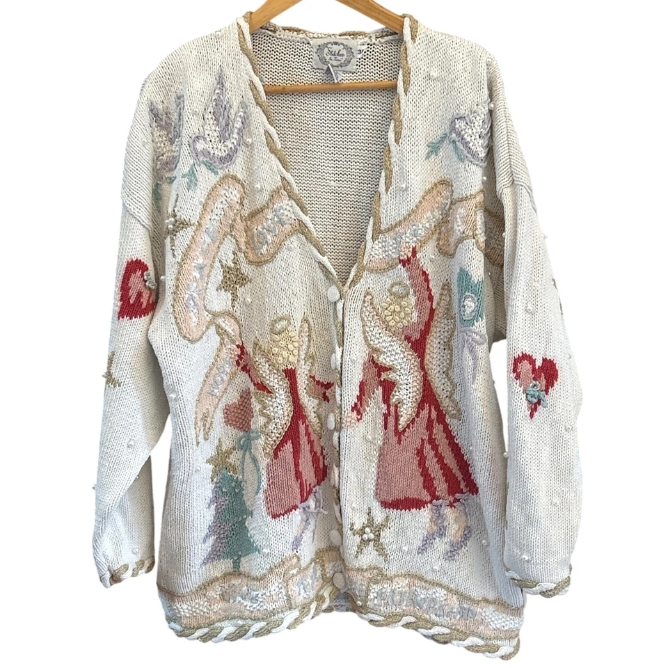 Stitches In Time Angel Cardigan 3X Ramie Cotton Knit Embroidered Cottagecore - Image 1 of 4