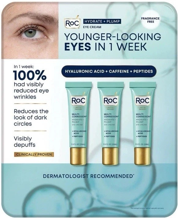 Roc Multi Correxion Hydrate + Plump Eye Cream 0.6 fl oz 3 PACK - Image 1 of 4