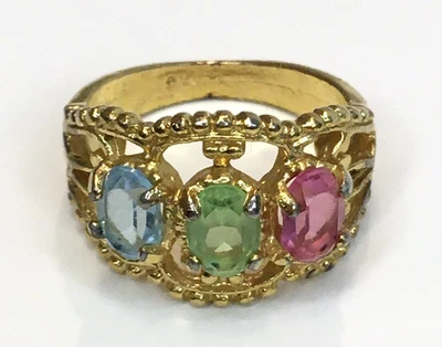 Винтажный пастельный синий розовый зеленый костюм кольцо золото гальваническая пластина маркировка SETA - Изображение 1 из 4