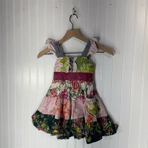 SweetHoney Girls 4 Cottagecore Patchwork Floral Tiered Ruffle Dress Boho Cottage - Picture 1 of 8