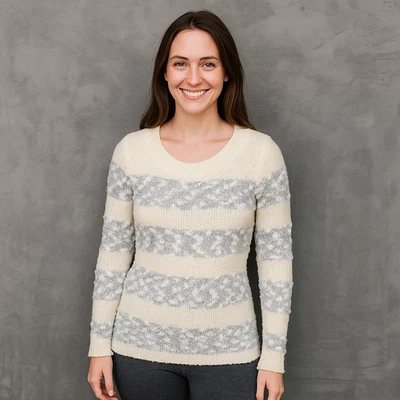 Nuevo con etiquetas Suéter Maurices Para Mujer Mediano Rayas Blanco Plata Lentejuelas Pullover Suave Foto 1 de 4