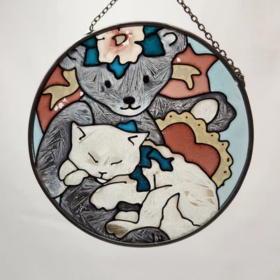 Joan Baker Vintage Atrapasol Gatos Pintado a Mano Vidrio Esmerilado 4.5" Gatito Redondo Foto 1 de 4