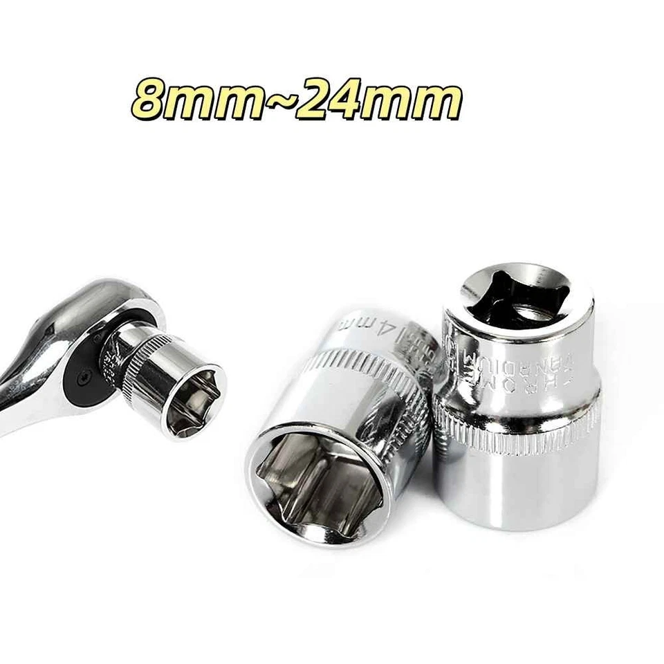 8mm~24mm 3/8" Socket Set Hex Socket Extended Square Drive Ratchet Socket Cr-v - Image 1 of 4