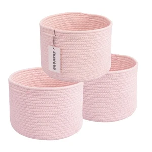 Woven Cotton Rope Storage Baskets - 3-Pack Round Bins (10x10x7'') for Shelves... - Picture 1 of 7