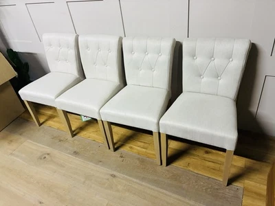 John Lewis Margo Button Back Dining Chair Brushed Tweed, Natural, Set of 4 - Image 1 of 4