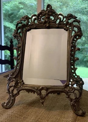 Ornate Silver Metal Cutout Victorian Style Beveled Mirror Photo Frame 8.5”W 12” - Image 1 of 4