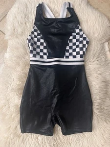 NWOT More Magic Girls Dance Athletic Exercise Swimsuit Swim 1 Pc Black White 4 5 - Picture 1 of 6