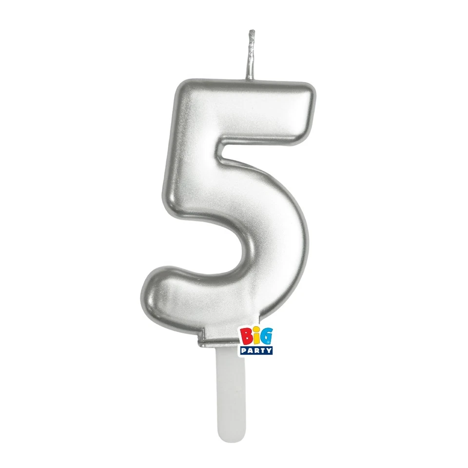CANDELA numero 5 Cinque ARGENTO Metal - Tiny Plump - candelina in cera per torta - Immagine 1 di 1