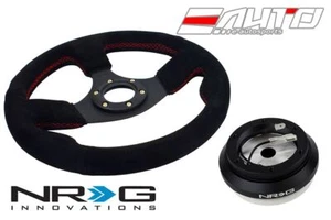 NRG 320mm 1.5" Deep Race Suede Steering Wheel Red Stitch w/ Short Hub SRK-130H - Picture 1 of 4