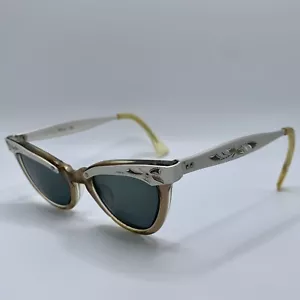 Vtg 50s USA 5 1/2 Alum Etch Frames Retro Cat Eye glasses Silver MCM kitschy - Picture 1 of 12