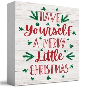Merry Christmas Wooden Box Sign for Home Office Shelf Desk Winter Decor - Picture 1 of 6
