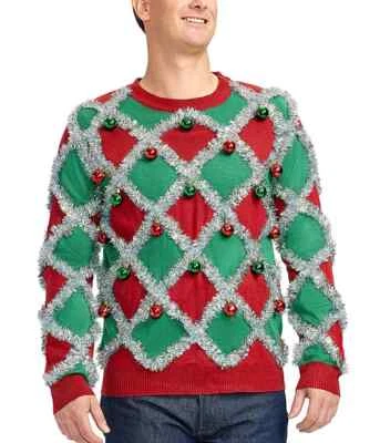 SUÉTER TIPSY ELVES TACKY OROPEL FEO NAVIDAD Para Hombre Talla Grande ROJO/VERDE Foto 1 de 3