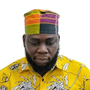 Kente Kufi Hat Style #3: African Print Fabric Elastic Men's Cap - Picture 1 of 4