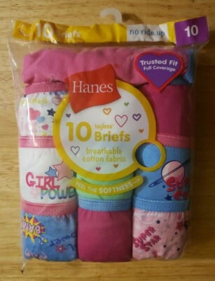 Hanes Girls Briefs Tagless 10-Pair Underwear No Ride Up Multi-Color Size 10. New - Image 1 of 4