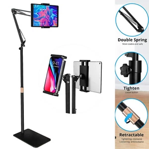 Tablet Floor Stand Steel Phone Holder 360° Rotating iPad Mount 4-11" Retractable - Picture 1 of 12