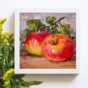 Apples Fruit art painting original oil painting  still life mini art 4x4in - Picture 1 of 6