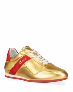 100%AUTH NEW MEN CHRISTIAN LOUBOUTIN GOLD METALLIC MY K LOW SNEAKERS EU 46/US 13 - Picture 1 of 9