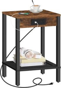 Side Table with Charging Station, End Table with USB Ports and Outlet, Nightstan - Picture 1 of 9