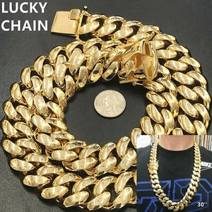 14K GOLD FINISH HEAVY CUBAN LINK CHAIN NECKLACE BRACELET 9.3''30''24mm 261g-769g - Picture 1 of 8