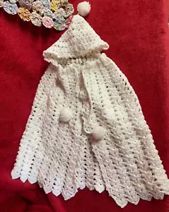 Hand Crocheted Baby Hooded Baby Shawl White 18-24 Months - Picture 1 of 3