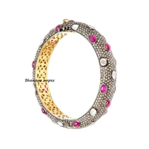 Natural Polki Diamond & Ruby Wedding Bangle Jewelry 925 Sterling Silver Jewelry - Picture 1 of 3