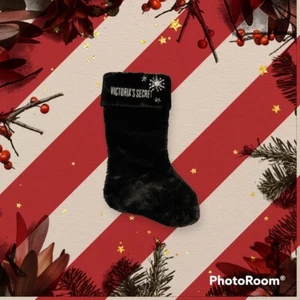Victoria's Secret Christmas Stocking Holiday Bling Snowflakes Faux Fur Black NEW - Picture 1 of 3