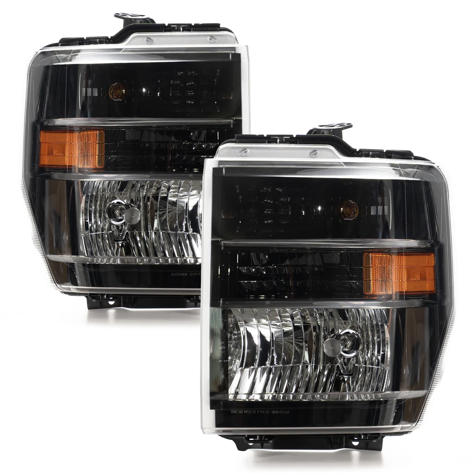 Upgrade Headlights 2008-2018 Ford E-150 250 350 Black Halogen Pair Conversion - Image 1 of 4