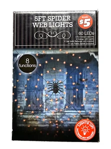 5ft Halloween Spider Web String Lights With Spider 60 LED 8 Function Indoor - Picture 1 of 2