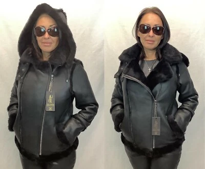 Chaqueta Abrigo Aviador Negro REAL Piel de Oveja Cuero de Oveja Piloto Bombardero XS - 6XL Foto 1 de 4