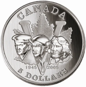 Canada 2005 $5 End of WWII, 60th Anniversary Pure Silver Coin Tax Exempt w/ COA - Imagen 1 de 3