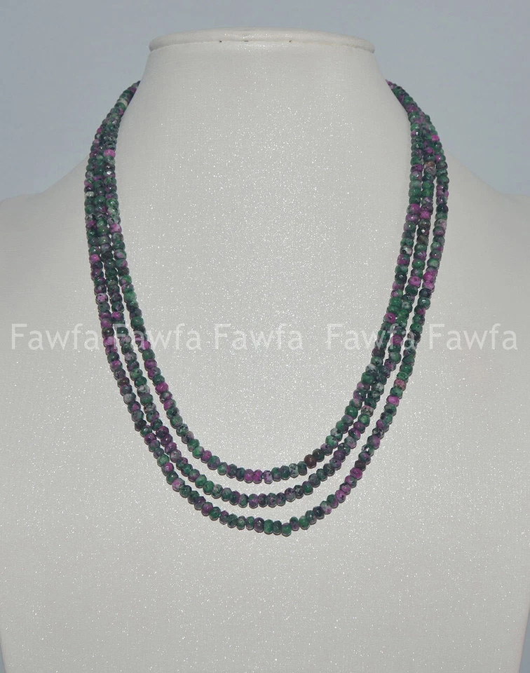 Collar de 3 filas facetadas gemas rojas naturales de 2x4 mm en cuentas de rondelle de zoisita de 17-19"" Foto 1 de 3