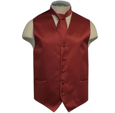 New Brand Q solid polyester men's Vest tuxedo waistcoat_Necktie Dark Burgundy  - Image 1 of 4