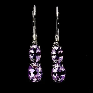 925 Sterling Silver Earrings Oval Amethyst 8x6mm Natural Gemstone Jewelry - Picture 1 of 13